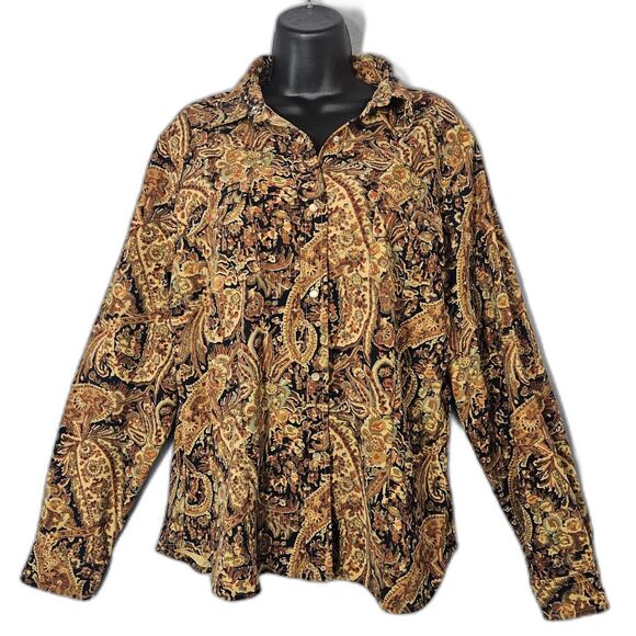 VTG Snap Front Western Shirt Micro Velvet Paisley Rib texture Sz L Studio West - Picture 1 of 7